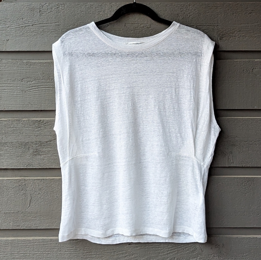 The Open Product White 100% Linen Sleeveless Muscle Tee Size Medium Korean